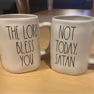 Rae Dunn Cream Mugs with Playful Text